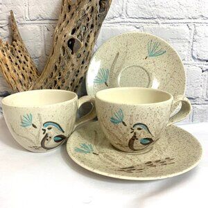 Vintage Red Wing Bob White Quail 2 Cups & 2 Saucers - 4 Piece Cup & Saucer Set